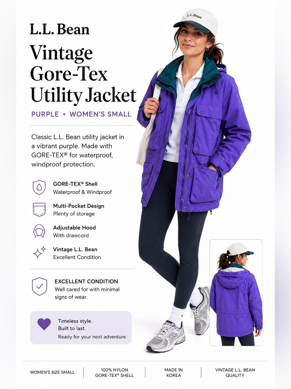 L.L. Bean North Col Vintage Gore-Tex Jacket Purple Gorpcore Hiking Coat Size S